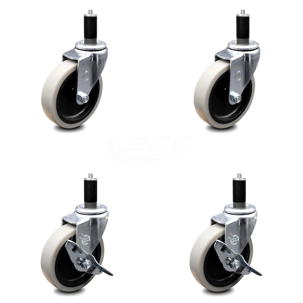 Service Caster 4 Inch Thermoplastic Wheel 1-1/4 Inch Expanding Stem Caster Set with 2 Brakes SCC-EX05S410-TPRS-114-2-SLB-2 - main